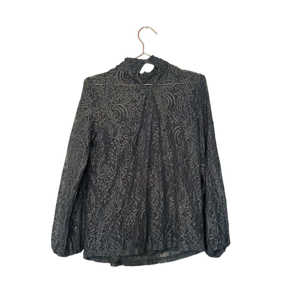 Cable & Gauge olive green lace mock long sleeve blouse size medium - Picture 3 of 5